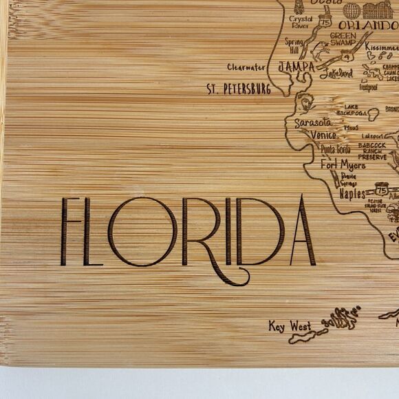 Totally Bamboo Florida Map Etched Wood Cutting Board Kitchen - Picture 3 of 15